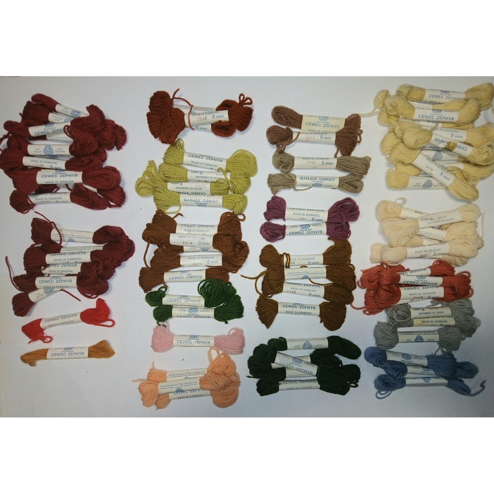 Lot of 70 ++ Vintage Cewec Zephyr Tapestry Yarn Skeins Pure New Wool Denmark